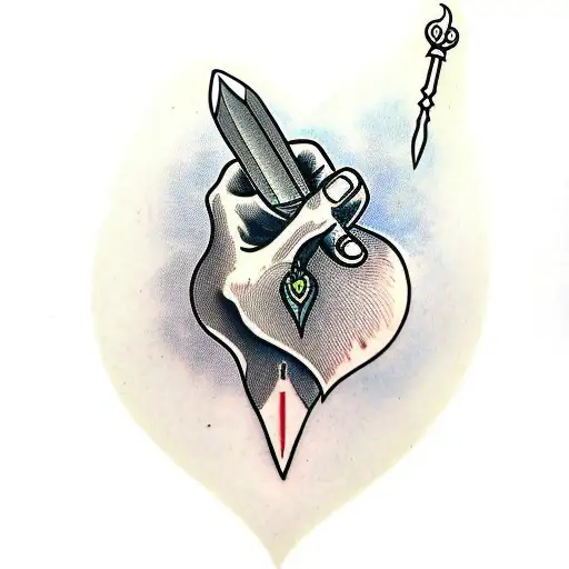 A Hand Holding A Heart With A Dagger Through It