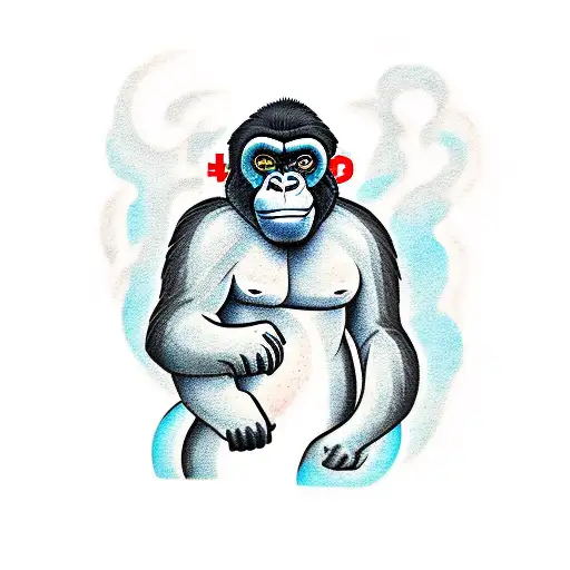 Gorilla Fighting With Snake And Standing Od Destroyed Building With Google Logotype