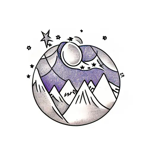 Mountain Scene With Moons And Stars