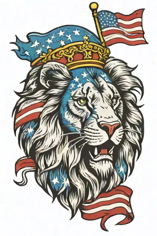 American Flag Flying Lion Face