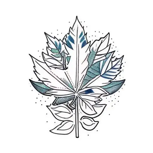 A Traditional-style Tattoo Showcasing A Hiking Trail Winding Through A Cannabis Leaf Forest