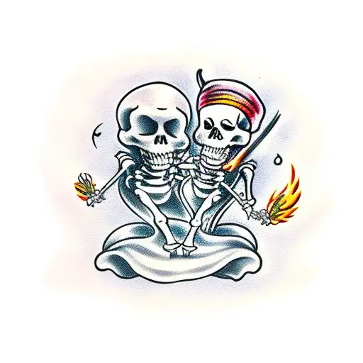 Witches And Skeletons Dancing Around A Fire