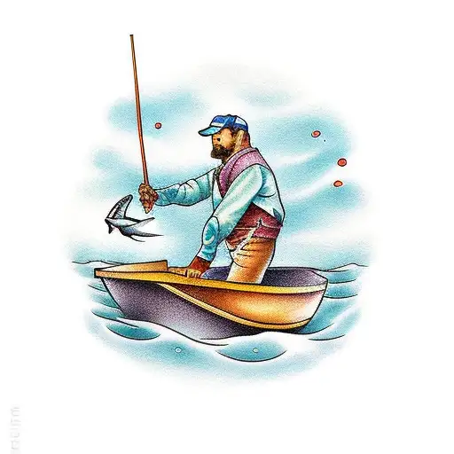 Fisherman In A Boat Washing His One Hand In The Ocean For Blood
