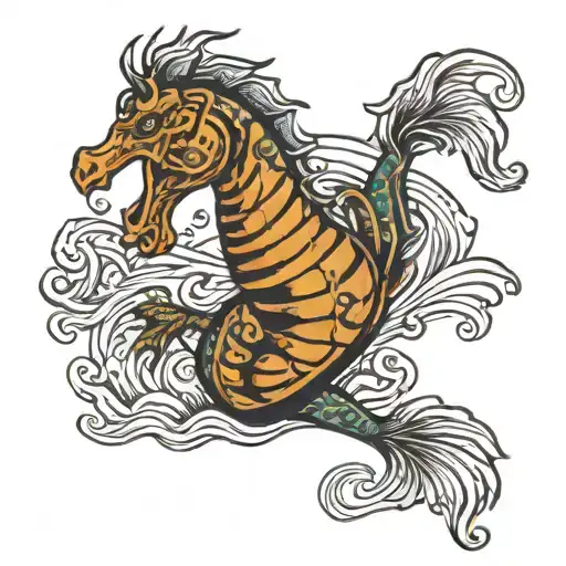 Water Polo Player Riding A Seahorse Swimming