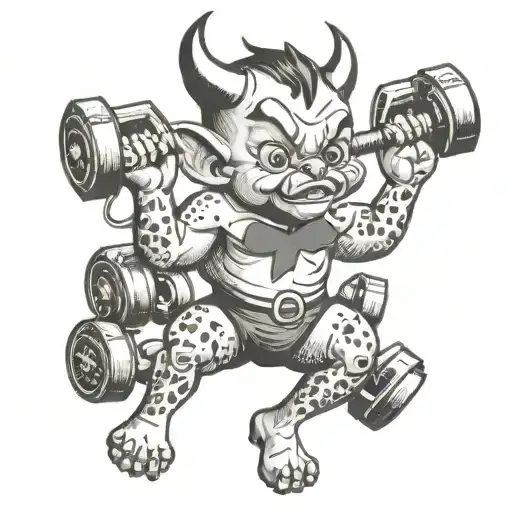 Cartoon Baby Devil Lifting Weights