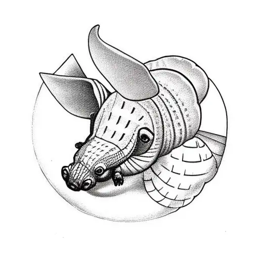 Armadillo In Dad Hat Looking At Empty Armadillo Shell In Sailor Jerry Style