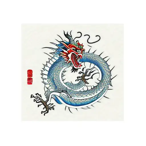 Chinese Dragon And Red Sun