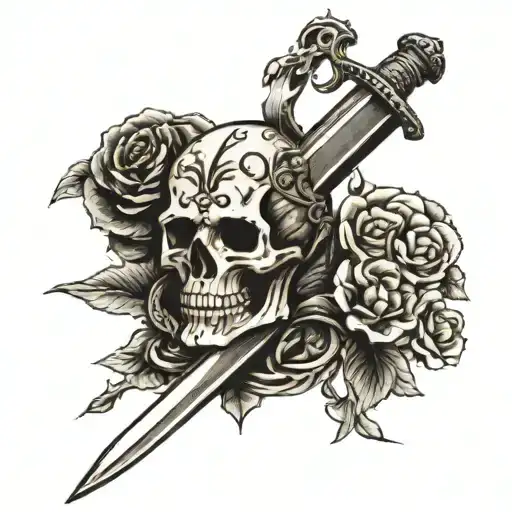 Sword With Skull Handle Made Of Bones