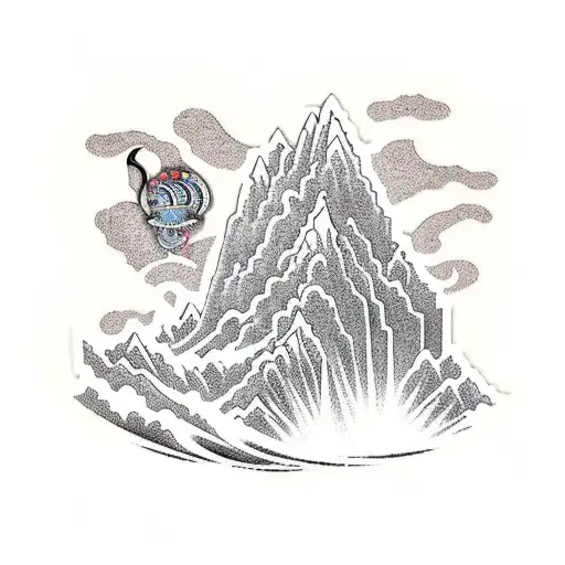 Korean Temple With Mountain Scene And Dragon In Background