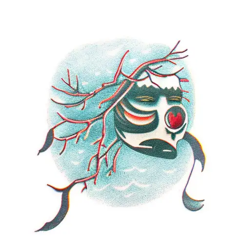 Crow Clown Mask Night Sky Red Moon Tree Branches