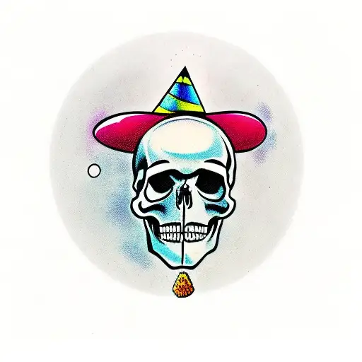 Skull With Party Hat With The Party Never Ends Written Below It