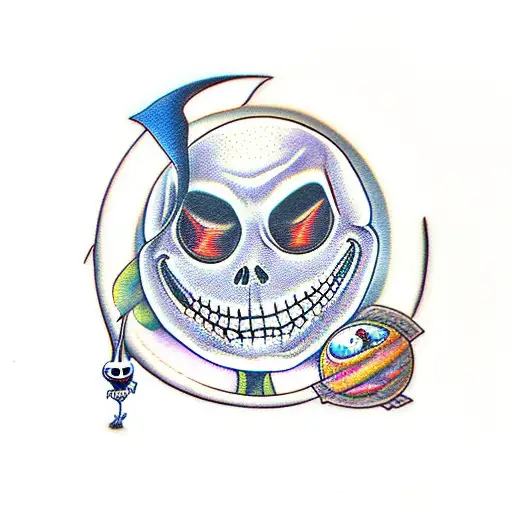 Jack Skellington With Sally And Zero With Moon Above