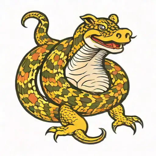 A Snake Coiled Around A Pig