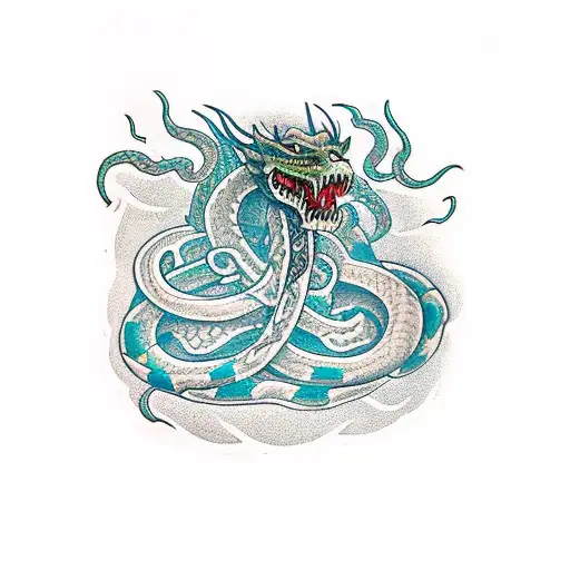 Dagger Wrapped With Snakes And Dragons Flying Around It