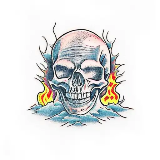 Skeleton Walking Through A River Of Fire