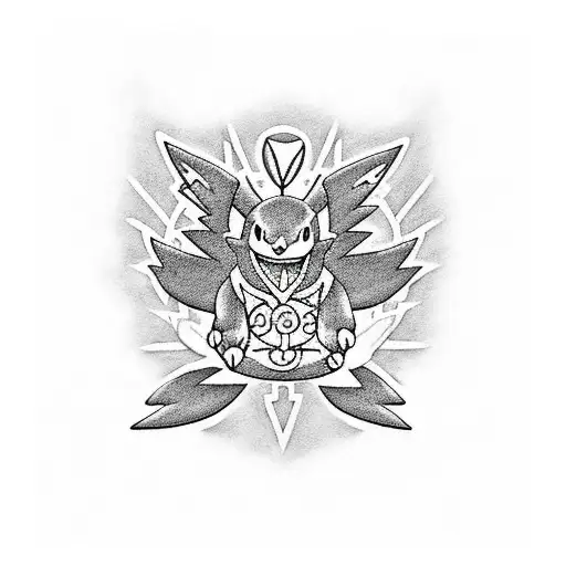 A Mesmerizing Blackwork Tattoo Of A Pokemon Choir Singing Country Music In Heaven