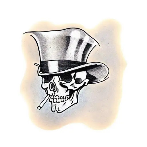 Skull Wearing Top Hat Smoking Cigar