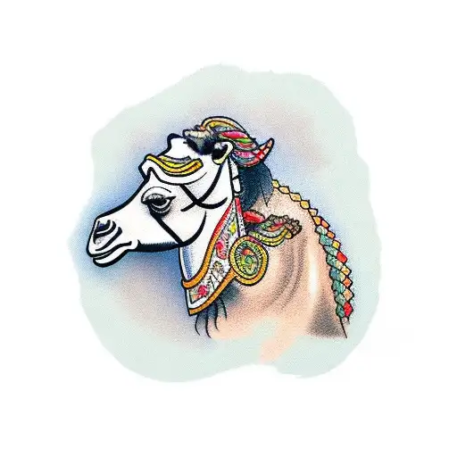 Camels With Saddle And Desert Color