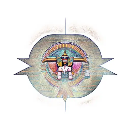 Egyptian Hieroglyph Style Including Ankh And Winged Sun