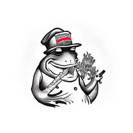 Frog Dressed As Fisherman Smoking A Corncob Pipe