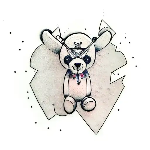 Fine Line Simple Style Of Teddy Bear With Moth Wings