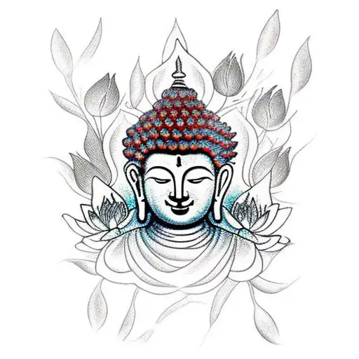 A Beautiful Brown-skinned Buddha Surrounded By A Garden Of Red Lotus Flowers