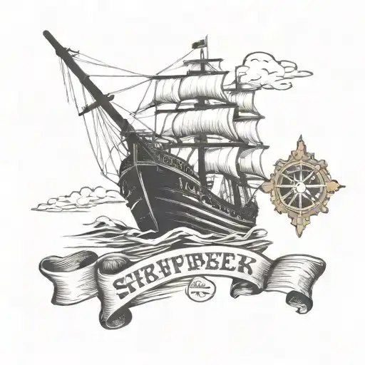 Naval Shipwreck Broken Ship With The Word Shipwreck Written In