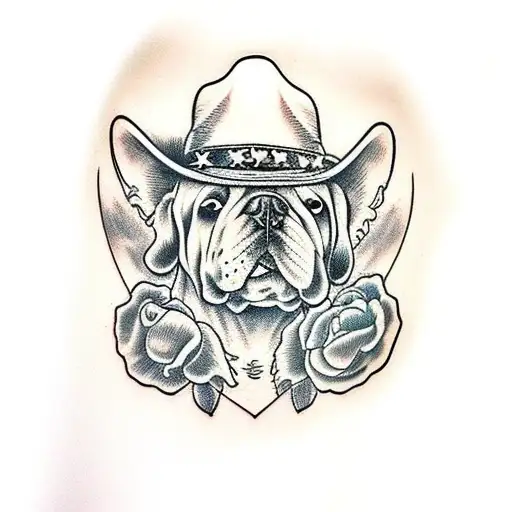 Dog Head Skull In A Cowboy Hat