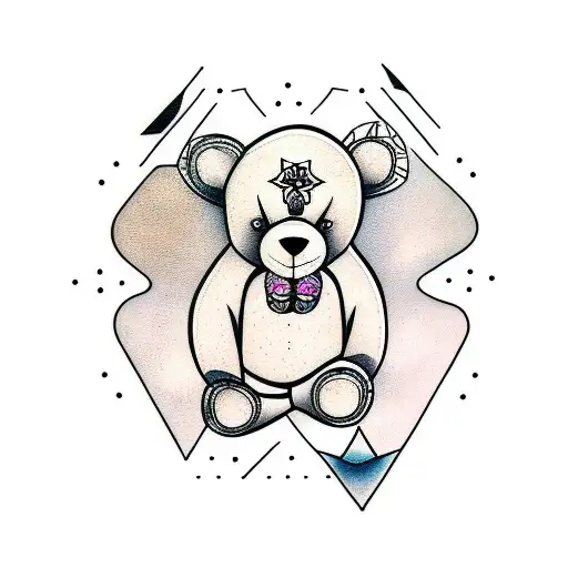 Fine Line Simple Style Of Teddy Bear With Moth Wings