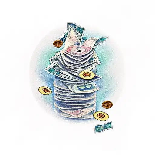 Stack Of Money With Musical Notes Swirling Around It