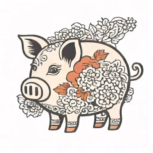 Vintage Piggy Bank From Side With Floral Design On It Minimal