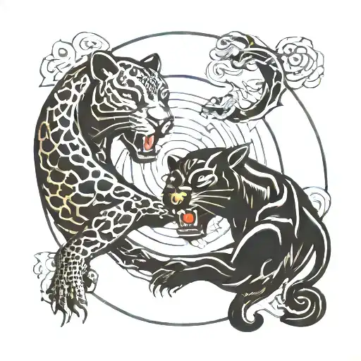 Traditional Double Black Panther In Yin And Yang Position