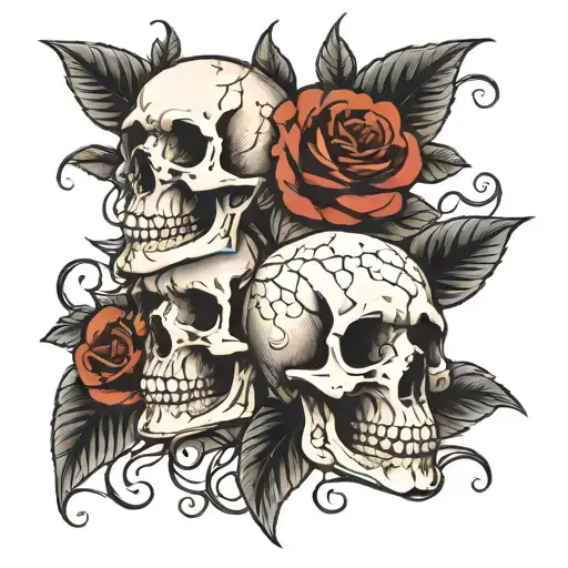 Skull And Roses Entwined