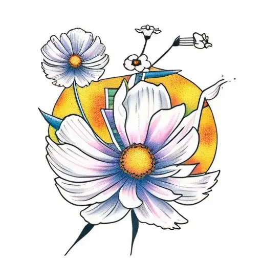 Cosmos Flowers And Leaf