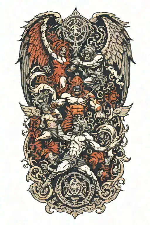 Perspective Sleeve Tattoo Angels Demons Fighting