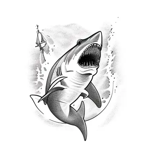 American Traditional Shark Black Work Side Profile