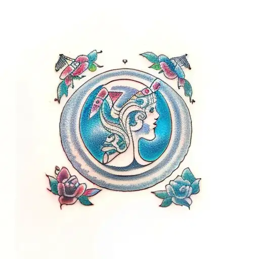 A Traditional Style Tattoo Of A Family Tree With Each Member Represented As A Different Type Of Coin