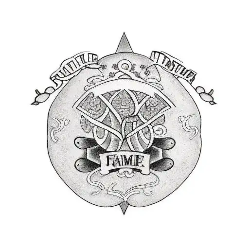 A Traditional Style Tattoo Of A Family Tree With Each Member Represented As A Different Type Of Coin
