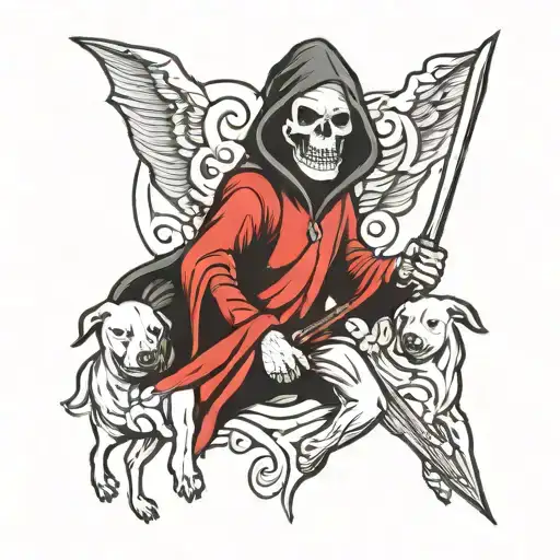 Grim Reaper With Angry Pitbull