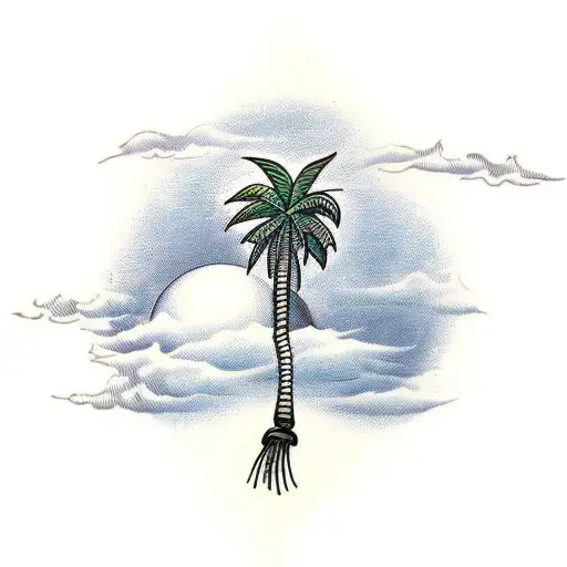 A Traditional Tattoo Of A Palm Tree With Billiard Balls Hanging From The Branches