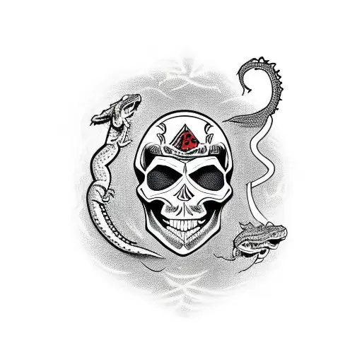 Skull With Bearded Dragon Sitting On It