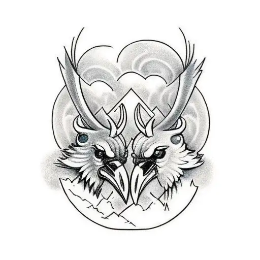 Two Norse Ravens On Each Side Of The Neck Looking At Each Other