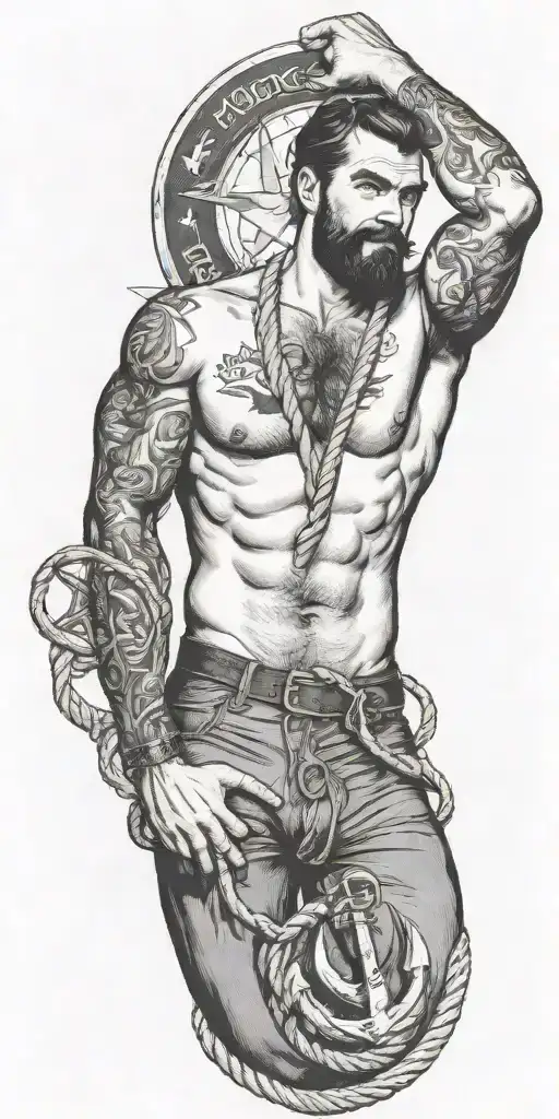 Sexy Pinup Gay Bearded Masculine Sailor Nautical Theme Krackin Anchor Rope Tom Of Finland