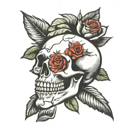 Skull With Rose And Spine