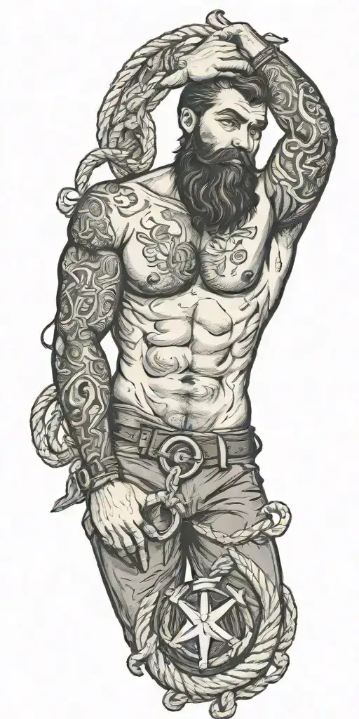 Sexy Pinup Gay Bearded Masculine Sailor Nautical Theme Krackin Anchor Rope