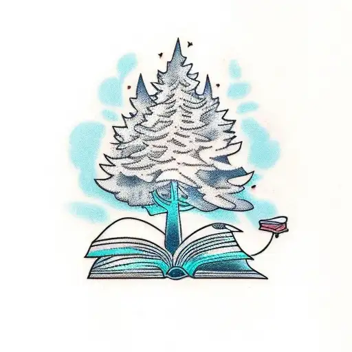 A Tattoo Of A Majestic Tree With Books As Its Leaves