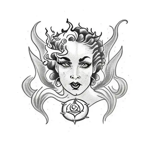 Curly Aries Horned Woman With Fire In Her Hands