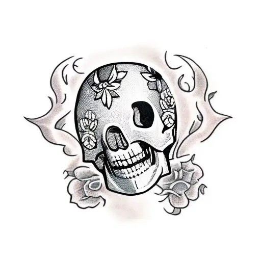 A Skull Wearing A Luchador Mask Surrounded By Mexican Flowers