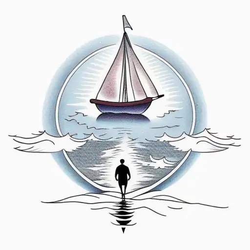 Person Walking On Water With Boat