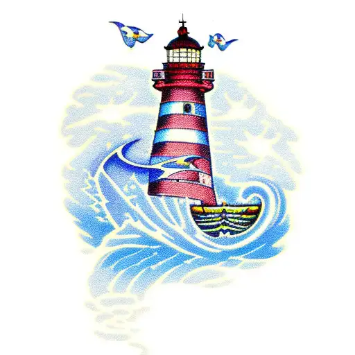 Light House With Blue Water With A Ribbon That Says Be The Light In The Dark